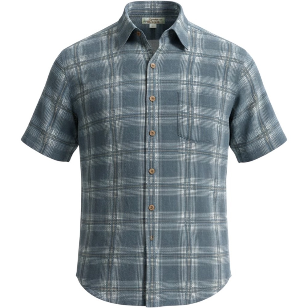 Tommy Bahama Button Down Shirt Mens XL Blue Plaid 100% Silk Short Sleeve Camp